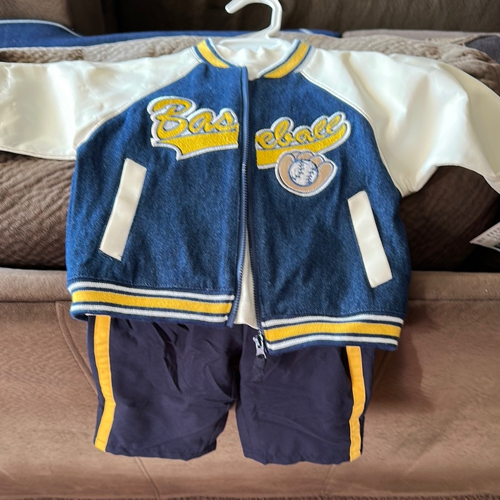 Blue and White Baseball Jacket with Shorts